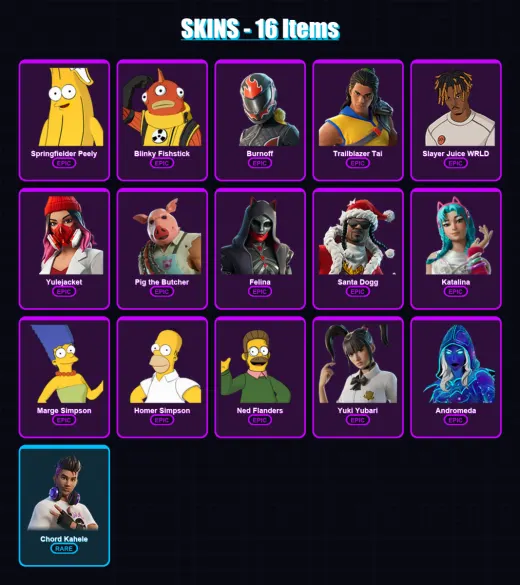 [PS4/PS5/XBOX/PC] | Springfielder Peely | Blinky Fishstick | Burnoff | 16 skin | Lv877