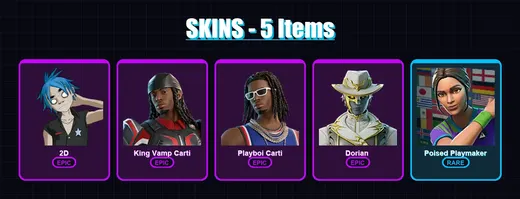 [PC/XBOX/PSN] | 2D | King Vamp Carti | Playboi Carti | Dorian  | Poised Playmaker | 5 skin | 13 pickaxe | 8 emote | 8 glider | Lv123