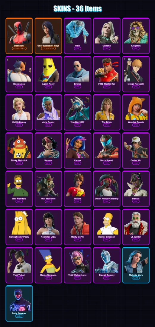 [PC/XBOX/PSN] | Deadpool | Gear Specialist Maya | Gale | Carletta | Kingston | 36 skin | 46 pickaxe | 31 emote | 28 glider | Lv252