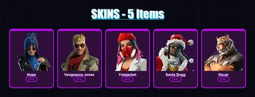 [PC/PSN] | Hope | Vengeance Jones | Yulejacket | Santa Dogg | Oscar | 5 skin | 14 pickaxe | 6 emote | 10 glider | Lv106