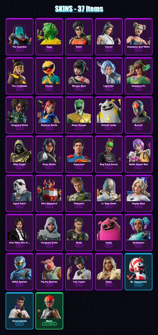 [PC/XBOX/PSN] | The Guardian | Ziggy | Robin | Yoo-mi | Champion Surf Witch | 37 skin | 90 pickaxe | 54 emote | 62 glider | Lv1234 — Game account