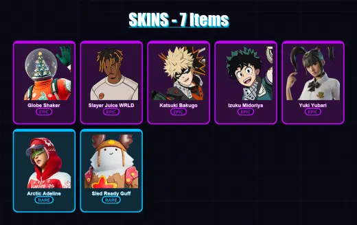[PC/XBOX] | Globe Shaker | Slayer Juice WRLD | Katsuki Bakugo | Izuku Midoriya | Yuki Yubari | 7 skin | 19 pickaxe | 8 emote | 13 glider | Lv206