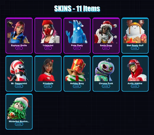 [PS4/PS5/XBOX/PC] | Explorer Emilie | Yulejacket | Polar Peely | Santa Dogg | Sled Ready Guff | 11 skin | 34 pickaxe | 18 emote | 24 glider | Lv488 — Game account