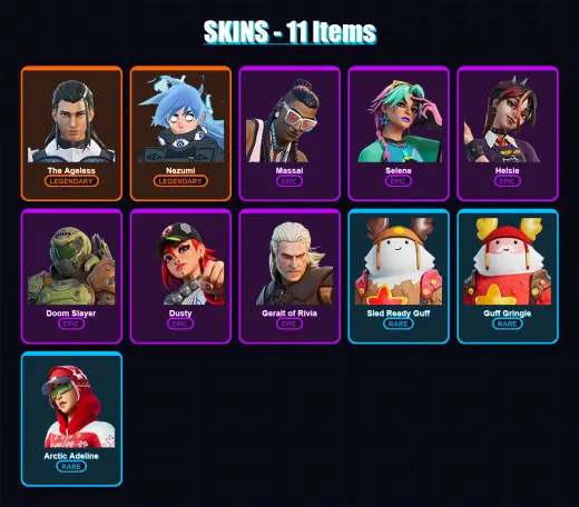 [PC/PSN] | The Ageless | Nezumi | Massai | Selene | Helsie | 11 skin | 17 pickaxe | 10 emote | 18 glider | Lv219