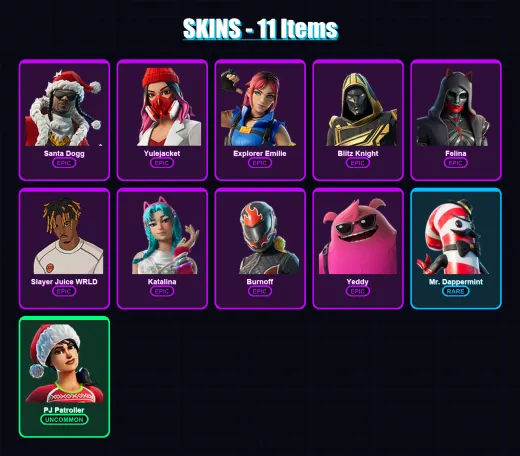 [PC/XBOX/PSN] | Santa Dogg | Yulejacket | Explorer Emilie | Blitz Knight | Felina | 11 skin | 60 pickaxe | 20 emote | 33 glider | Lv645