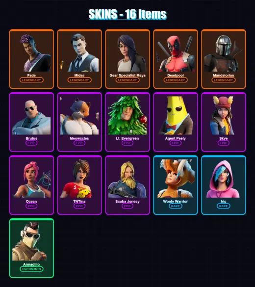 [PC/PSN] | Fade | Midas | Gear Specialist Maya | Deadpool | Mandalorian | 16 skin | 18 pickaxe | 19 emote | 21 glider | Lv287