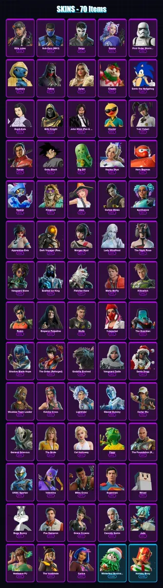 [PC] | Elite Jules | Sub-Zero (MK3) | Daigo | Dasha | First Order Stormtrooper | 70 skin | 143 pickaxe | 85 emote | 115 glider | Lv2592 — Game account