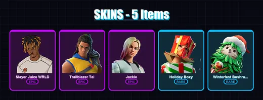 [PC/XBOX/PSN] | Slayer Juice WRLD | Trailblazer Tai | Jackie | Holiday Boxy | Winterfest Bushranger | 5 skin | 9 pickaxe | 6 emote | 10 glider | Lv1 — Game account