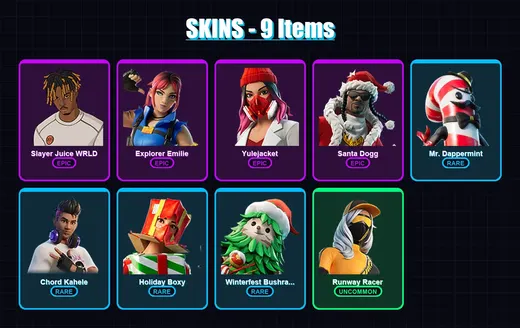 [PC/XBOX/PSN] | Slayer Juice WRLD | Explorer Emilie | Yulejacket | Santa Dogg | Mr. Dappermint | 9 skin | 17 pickaxe | 11 emote | 16 glider | Lv190 — Game account