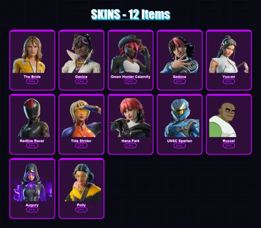 [PC/PSN] | The Bride | Danica | Omen Hunter Calamity | Sedona | Yoo-mi | 12 skin | 17 pickaxe | 12 emote | 8 glider | Lv103
