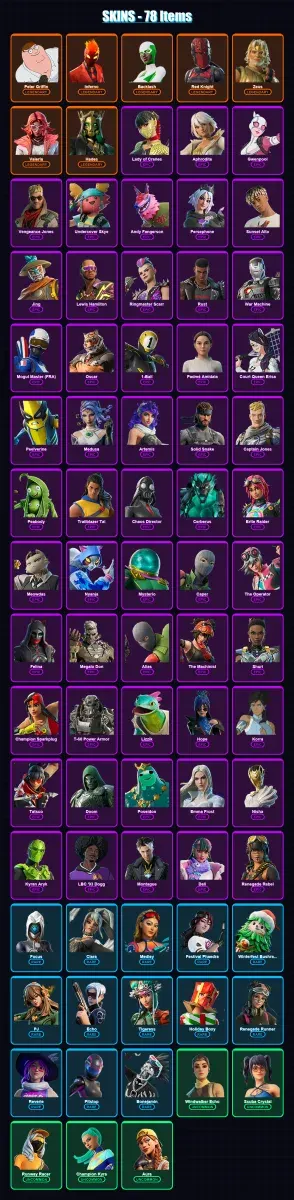 [PS4/PS5/XBOX/PC] | Peter Griffin | Inferno | Backlash | Red Knight | Zeus | 78 skin | 105 pickaxe | 65 emote | 65 glider | Lv1661