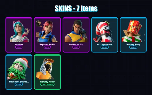 [PC/XBOX/PSN] | Katalina | Explorer Emilie | Trailblazer Tai | Mr. Dappermint | Holiday Boxy | 7 skin | 22 pickaxe | 18 emote | 20 glider | Lv707