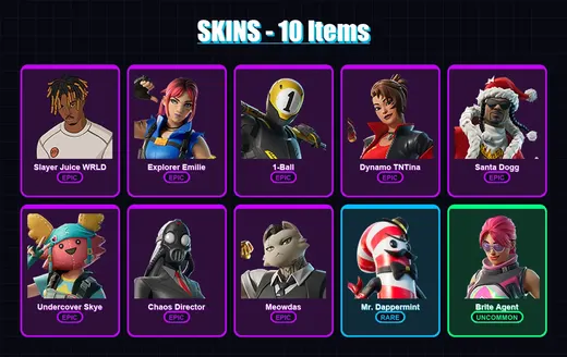 [PC/XBOX] | Slayer Juice WRLD | Explorer Emilie | 1-Ball | Dynamo TNTina | Santa Dogg | 10 skin | 15 pickaxe | 9 emote | 10 glider | Lv91 — Game account