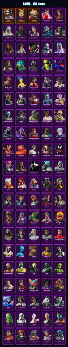 [PS4/PS5/PC] | Hime | All Might | Crackshot | Peter B. Parker | Dynamo TNTina | 145 skin | 164 pickaxe | 117 emote | 87 glider | Lv1490