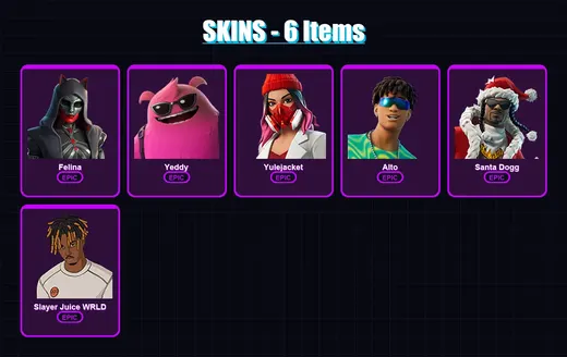 [PC/XBOX/PSN] | Felina | Yeddy | Yulejacket | Alto | Santa Dogg | 6 skin | 49 pickaxe | 25 emote | 37 glider | Lv602