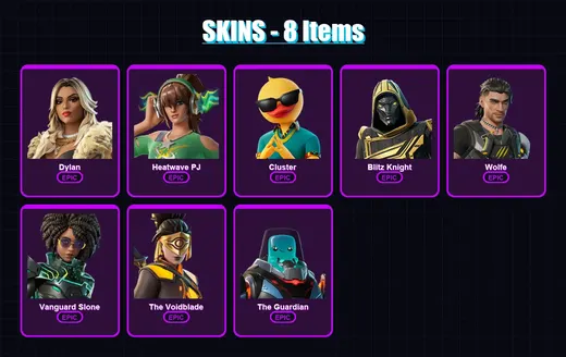 [PC/PSN] | Dylan | Heatwave PJ | Cluster | Blitz Knight | Wolfe | 8 skin | 21 pickaxe | 17 emote | 15 glider | Lv143