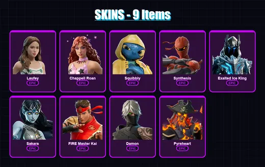 [PC/PSN] | Laufey | Chappell Roan | Squibbly | Synthesis | Exalted Ice King | 9 skin | 14 pickaxe | 7 emote | 10 glider | Lv35