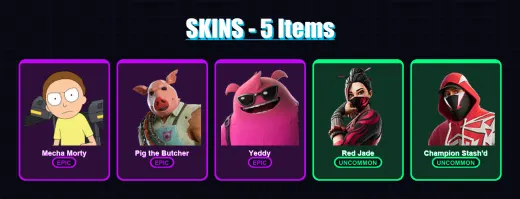 [PC] | Mecha Morty | Pig the Butcher | Yeddy | Red Jade | Champion Stash'd | 5 skin | 47 pickaxe | 16 emote | 24 glider | Lv306