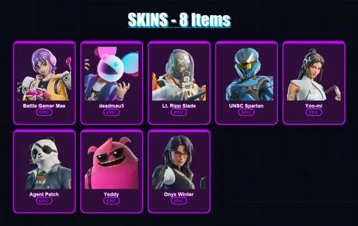 [PC/XBOX/PSN] | Battle Gamer Mae | deadmau5 | Lt. Ripp Slade | UNSC Spartan | Yoo-mi | 8 skin | 20 pickaxe | 14 emote | 18 glider | Lv177