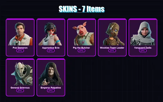[PC/XBOX/PSN] | Poe Dameron | Apprentice Evie | Pig the Butcher | 7 skin | Lv484