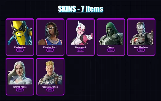 [PC/XBOX/PSN] | Peelverine | Playboi Carti | Gwenpool | Doom | War Machine | 7 skin | 12 pickaxe | 12 emote | 12 glider | Lv124 — Game account