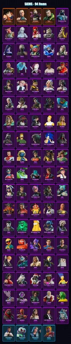 [PC/PSN] | Son Goku | Paradigm (Reality-659) | Driftwalker | Twyn | Exalted Ice King | 94 skin | 144 pickaxe | 106 emote | 96 glider | Lv1137