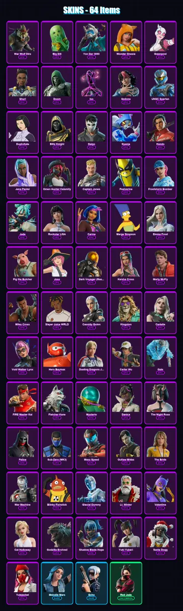 [PC/PSN] | War Wolf Dire | Big Dill | Yon Dar 3000 | Wonder Onesie | Gwenpool | 64 skin | 119 pickaxe | 69 emote | 69 glider | Lv1016