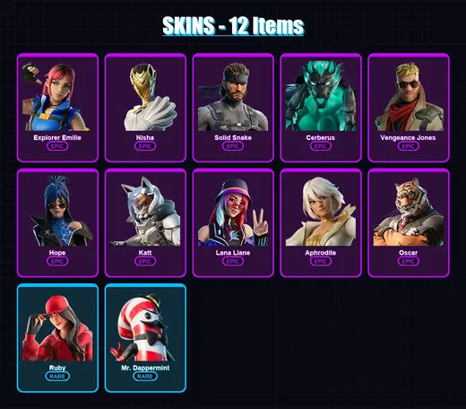 [SWITCH/XBOX/PSN/PC] | Explorer Emilie | Nisha | Solid Snake | Cerberus | Vengeance Jones | 12 skin | 13 pickaxe | 12 emote | 10 glider | Lv68 — Game account
