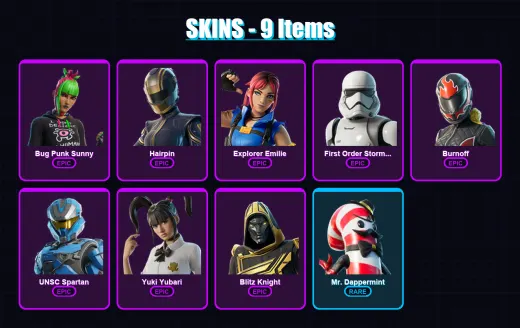 [PC/XBOX/PSN] | Bug Punk Sunny | Hairpin | Explorer Emilie | First Order Stormtrooper | Burnoff | 9 skin | 37 pickaxe | 15 emote | 24 glider | Lv498
