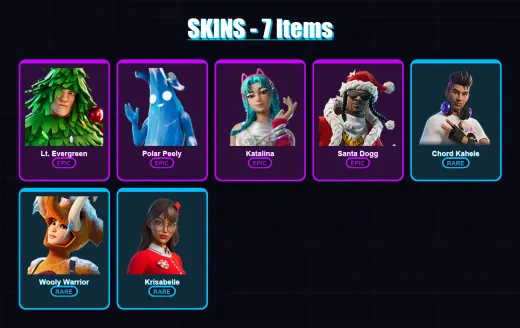 [PC/XBOX/PSN] | Lt. Evergreen | Polar Peely | Katalina | Santa Dogg | Chord Kahele | 7 skin | 20 pickaxe | 11 emote | 16 glider | Lv242 — Game account