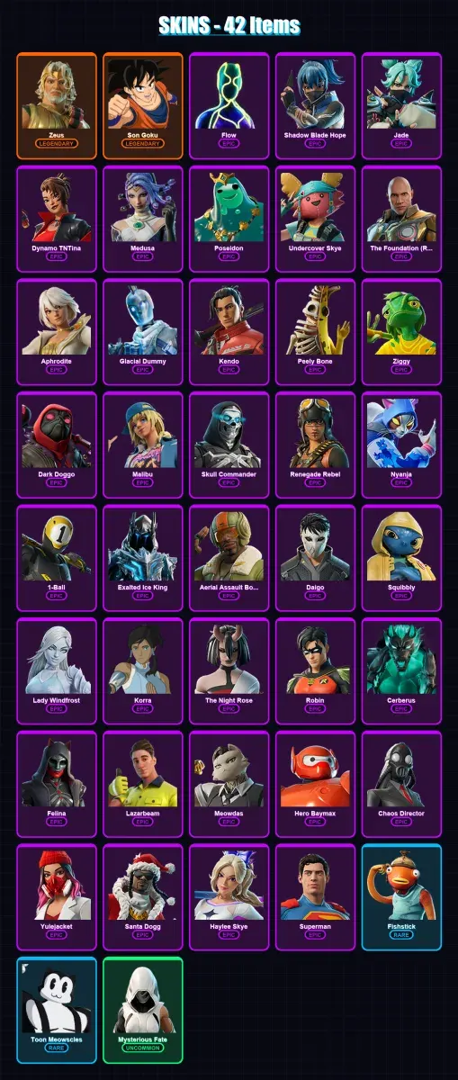 [PC/XBOX/PSN] | Zeus | Son Goku | Flow | Shadow Blade Hope | Jade | 42 skin | 75 pickaxe | 46 emote | 52 glider | Lv554 — Game account