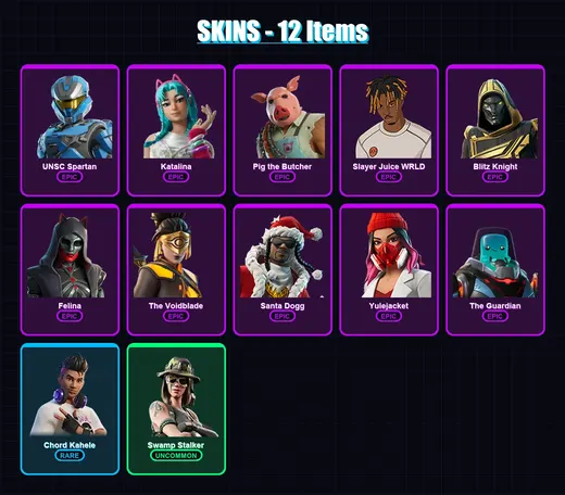 [PC/XBOX] | UNSC Spartan | Katalina | Pig the Butcher | Slayer Juice WRLD | Blitz Knight | 12 skin | 56 pickaxe | 20 emote | 31 glider | Lv650 — Game account