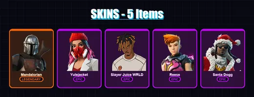 [SWITCH/XBOX/PSN/PC] | Mandalorian | Yulejacket | Slayer Juice WRLD | Reese | Santa Dogg | 5 skin | 29 pickaxe | 18 emote | 29 glider | Lv620