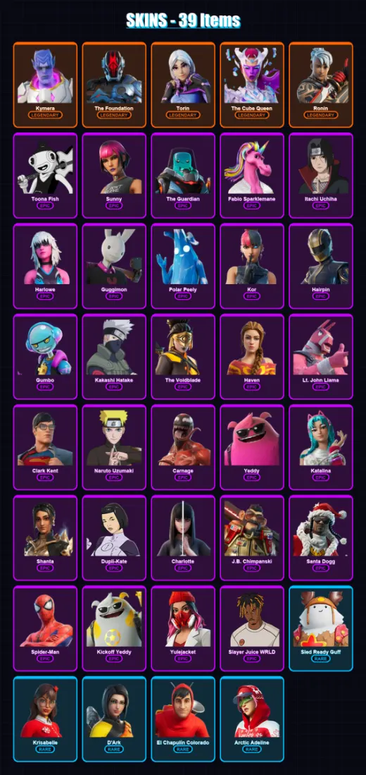[PC/PSN] | Kymera | The Foundation | Torin | The Cube Queen | Ronin | 39 skin | 84 pickaxe | 50 emote | 63 glider | Lv951