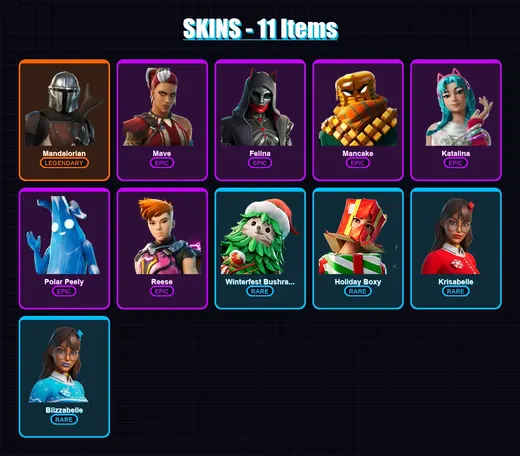 [PC/XBOX/PSN] | Mandalorian | Mave | Felina | Mancake | Katalina | 11 skin | 26 pickaxe | 21 emote | 33 glider | Lv568