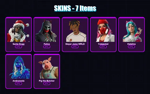 [PC/XBOX/PSN] | Santa Dogg | Felina | Slayer Juice WRLD | Yulejacket | Katalina | 7 skin | 27 pickaxe | 10 emote | 10 glider | Lv140