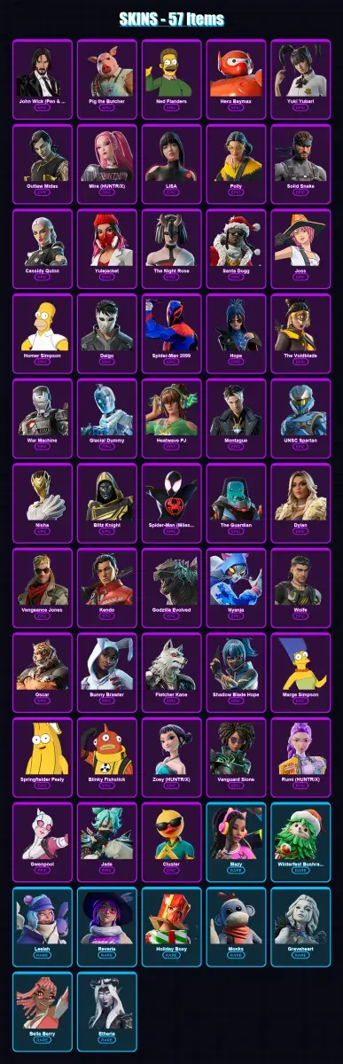 [PC/PSN] | John Wick (Pen & Ink) | Pig the Butcher | Ned Flanders | Hero Baymax | Yuki Yubari | 57 skin | 119 pickaxe | 67 emote | 83 glider | Lv104 — Game account
