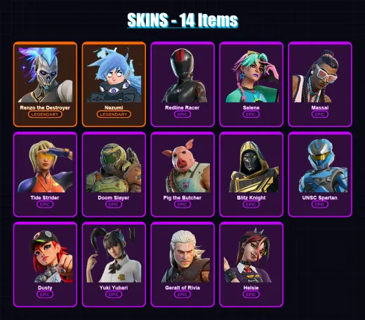[PC/XBOX/PSN] | Renzo the Destroyer | Nezumi | Redline Racer | Selene | Massai | 14 skin | 70 pickaxe | 35 emote | 49 glider | Lv676 — Game account