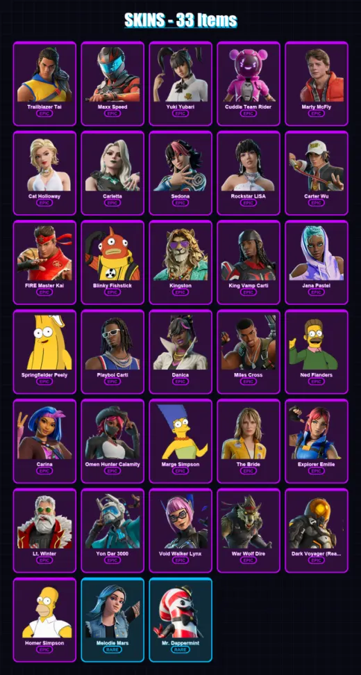 [PC/XBOX/PSN] | Trailblazer Tai | Maxx Speed | Yuki Yubari | Cuddle Team Rider | Marty McFly | 33 skin | 48 pickaxe | 35 emote | 27 glider | Lv302