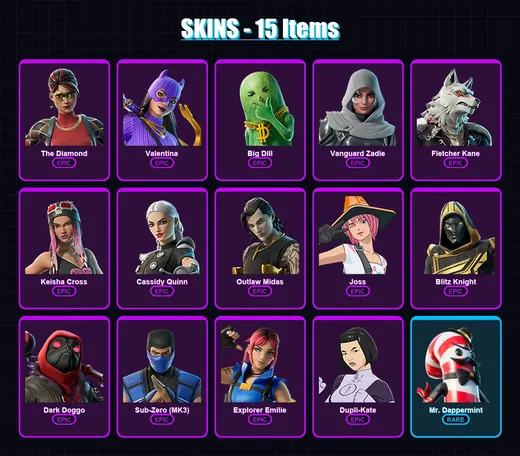 [PC/XBOX/PSN] | The Diamond | Valentina | Big Dill | Vanguard Zadie | Fletcher Kane | 15 skin | 32 pickaxe | 18 emote | 19 glider | Lv498 — Game account