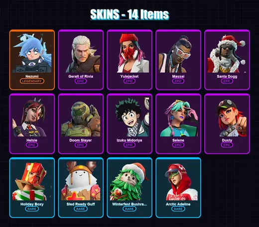 [PC/XBOX/PSN] | Nezumi | Geralt of Rivia | Yulejacket | Massai | Santa Dogg | 14 skin | 18 pickaxe | 12 emote | 16 glider | Lv145