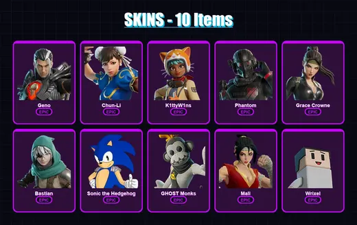 [PS4/PS5/XBOX/PC] | Geno | Chun-Li | K1ttyW1ns | Phantom | Grace Crowne | 10 skin | 25 pickaxe | 10 emote | 21 glider | Lv276 — Game account