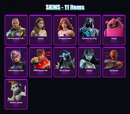 [PC/XBOX/PSN] | The Foundation (Reforged) | Laufey | Chappell Roan | Exalted Ice King | Yeddy | 11 skin | 10 pickaxe | 4 emote | 8 glider | Lv23 — Game account