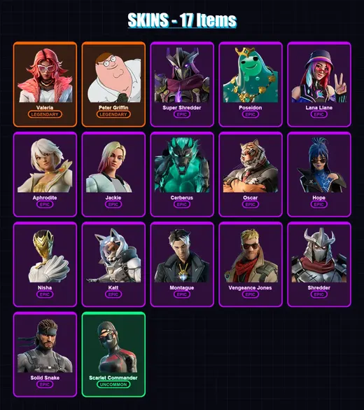 [PC/PSN] | Valeria | Peter Griffin | Super Shredder | Poseidon | Lana Llane | 17 skin | 23 pickaxe | 25 emote | 19 glider | Lv335 — Game account