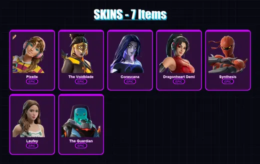 [PC/PSN] | Pixelle | The Voidblade | Corascana | Dragonheart Demi | Synthesis | 7 skin | 9 pickaxe | 4 emote | 8 glider | Lv36