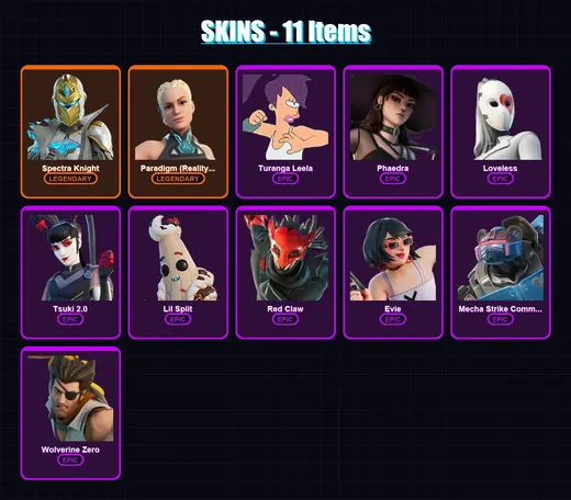 [PC/XBOX/PSN] | Spectra Knight | Paradigm (Reality-659) | Turanga Leela | Phaedra | Loveless | 11 skin | 9 pickaxe | 3 emote | 6 glider | Lv52 — Game account