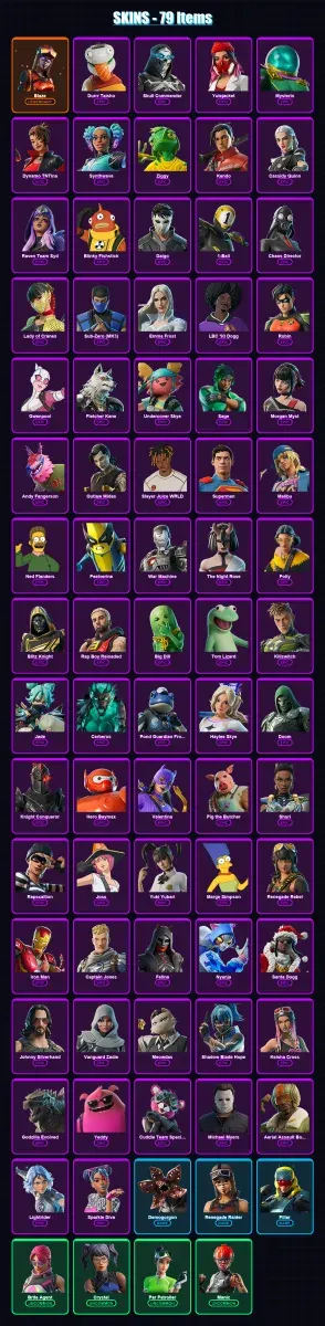 [PS4/PS5/XBOX/PC] | Blaze | Durrr Taisho | Skull Commander | Yulejacket | Mysterio | 79 skin | 130 pickaxe | 92 emote | 82 glider | Lv1620