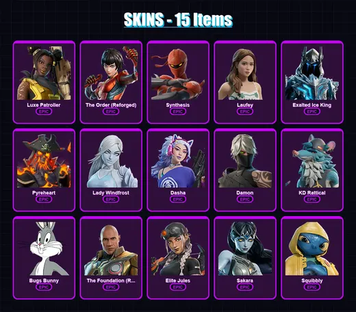 [PC/PSN] | Luxe Patroller | The Order (Reforged) | Synthesis | Laufey | Exalted Ice King | 15 skin | 22 pickaxe | 11 emote | 14 glider | Lv117 — Game account