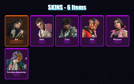 [PC/XBOX/PSN] | Era | Relik | Trace | Rian | Mariposa | 6 skin | 8 pickaxe | 9 emote | 11 glider | Lv100