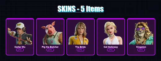 [PC/XBOX/PSN] | Carter Wu | Pig the Butcher | The Bride | Cat Holloway | Kingston | 5 skin | 27 pickaxe | 18 emote | 21 glider | Lv212